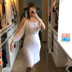Loft white crepe dress with open sleeves